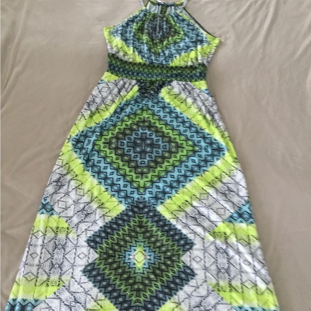 London Times Blue and Green Maxi Dress. Size 6.   N w/o T